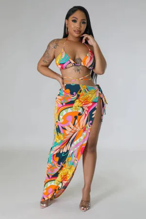 Women's Multi-Color Floral Three piece Bikini Set