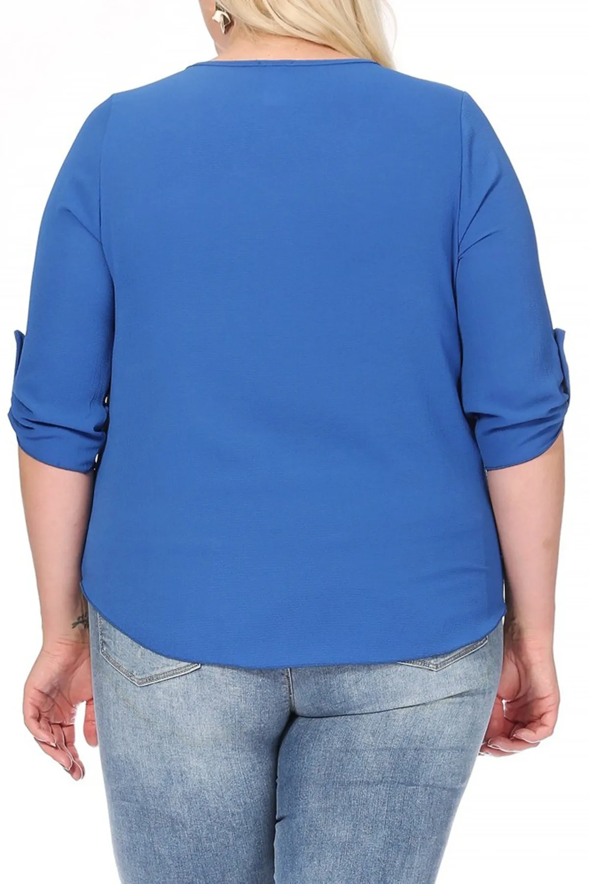 Women's Plus Size Casual Round Neck Loose Fit Roll Tab 3/4 Sleeve Shirt Blouse Tops