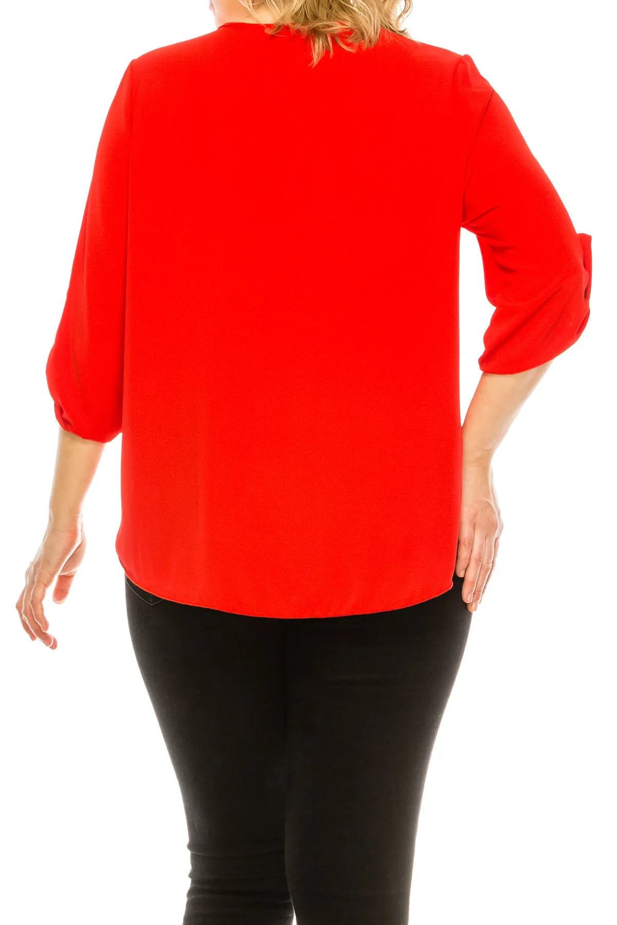 Women's Plus Size Casual Round Neck Loose Fit Roll Tab 3/4 Sleeve Shirt Blouse Tops