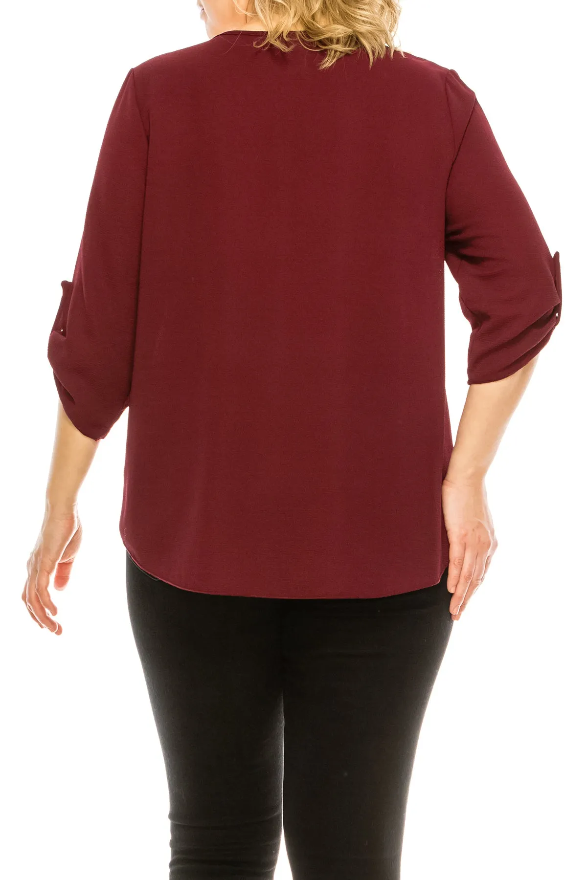 Women's Plus Size Casual Round Neck Loose Fit Roll Tab 3/4 Sleeve Shirt Blouse Tops