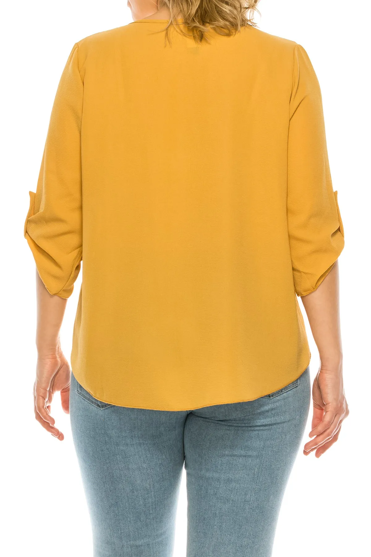 Women's Plus Size Casual Round Neck Loose Fit Roll Tab 3/4 Sleeve Shirt Blouse Tops