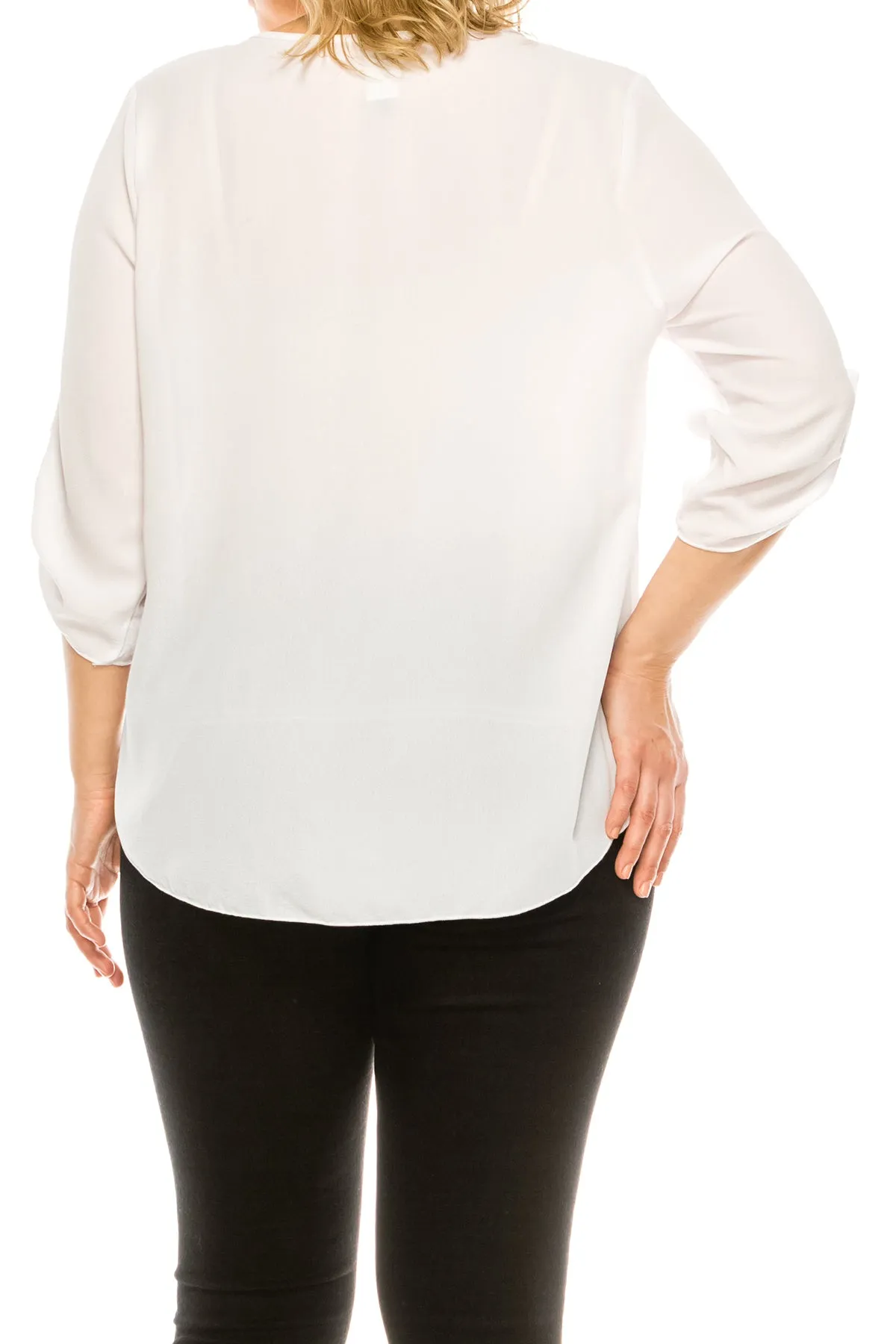 Women's Plus Size Casual Round Neck Loose Fit Roll Tab 3/4 Sleeve Shirt Blouse Tops