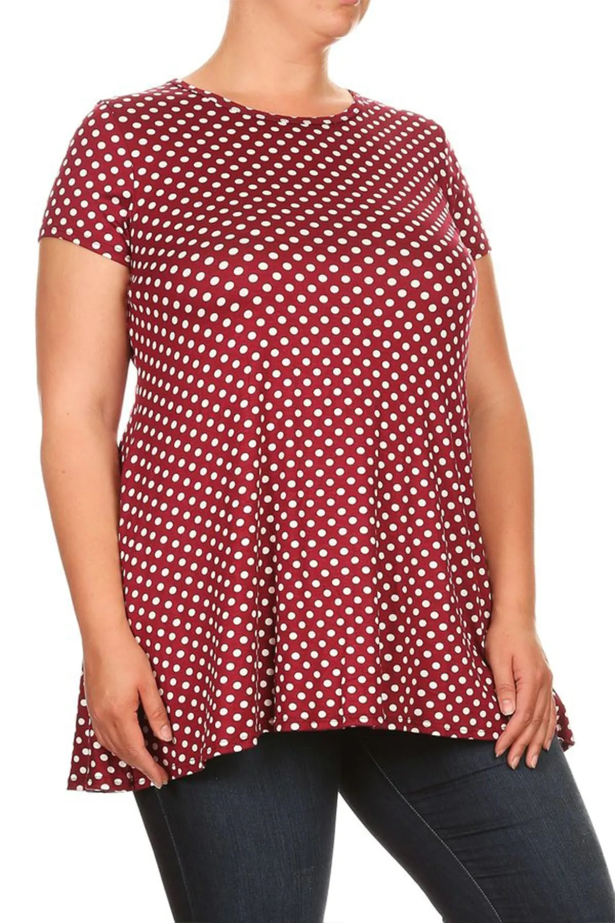 Women's Plus Size Side Pockets Polka Dot Short Sleeves Relaxed Tunic Top