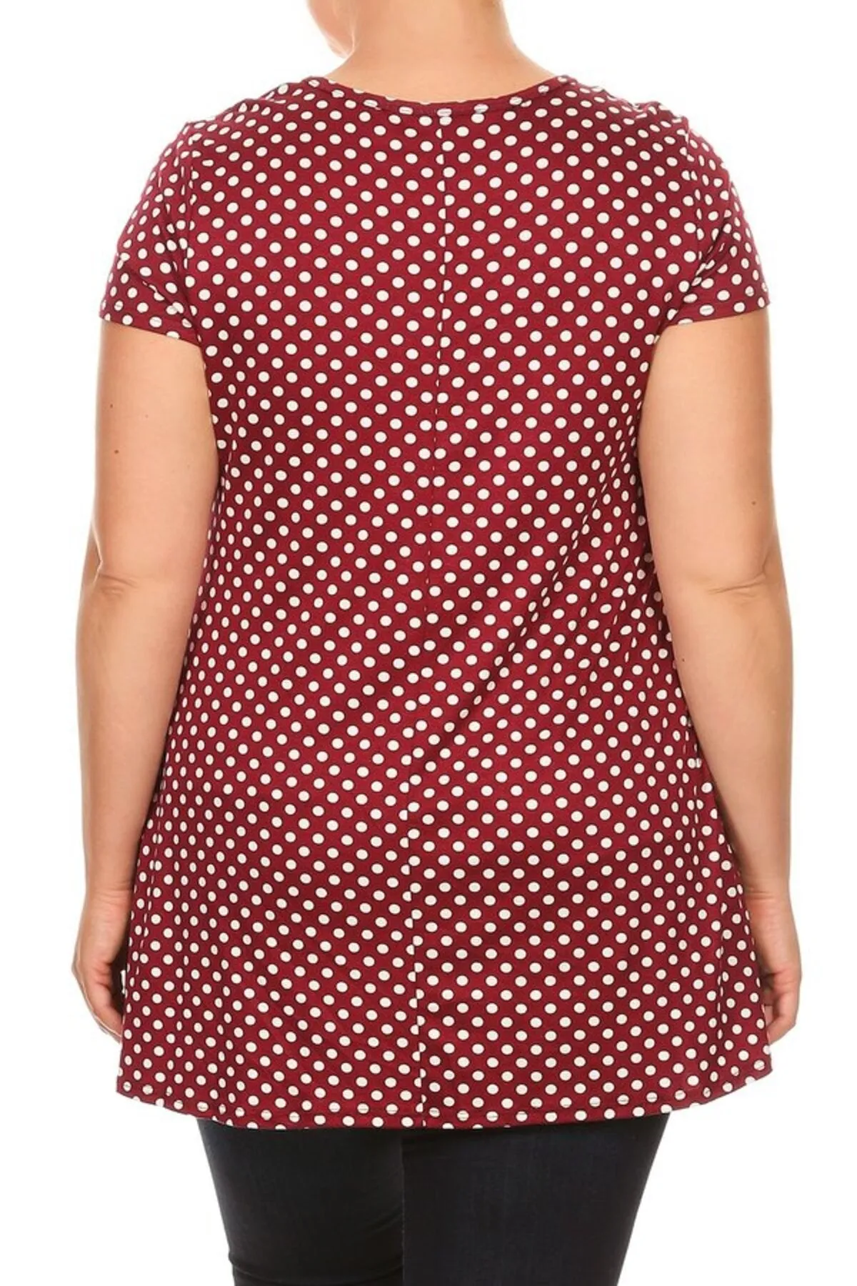 Women's Plus Size Side Pockets Polka Dot Short Sleeves Relaxed Tunic Top