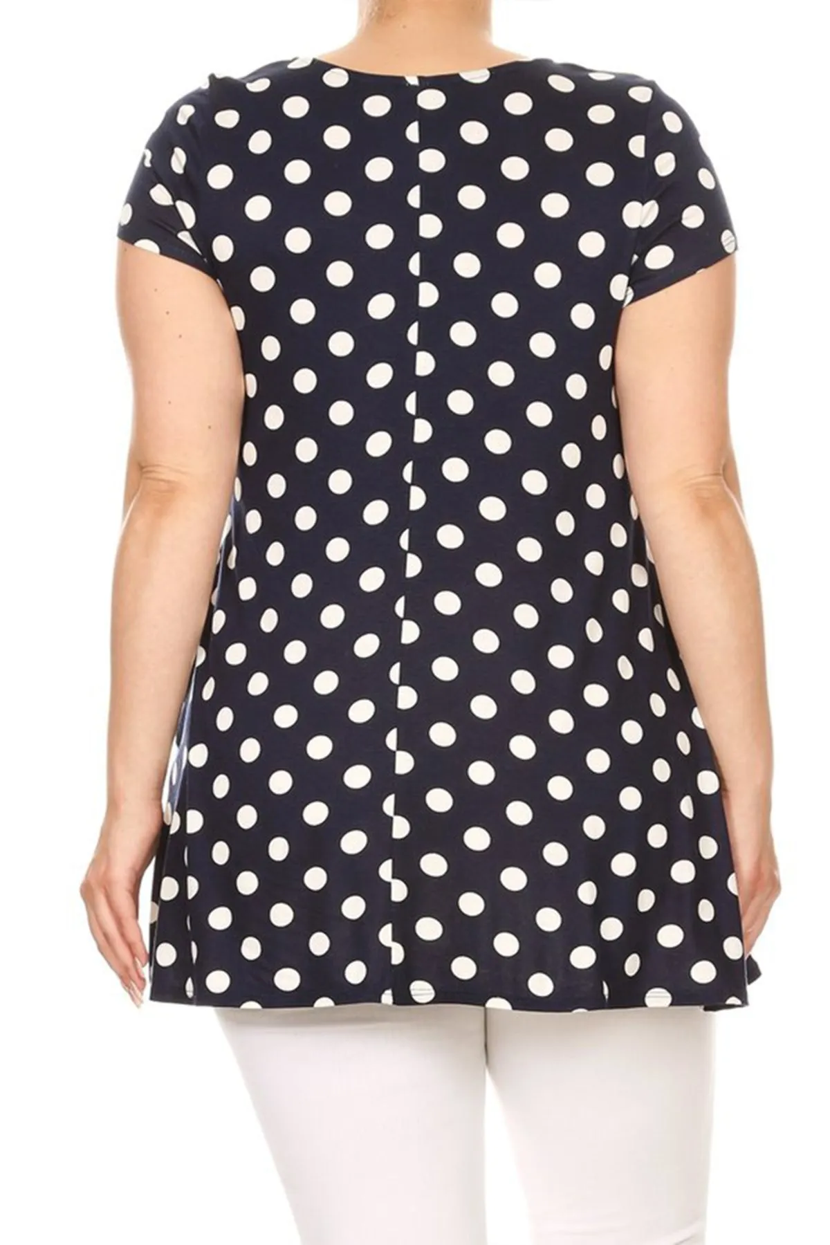 Women's Plus Size Side Pockets Polka Dot Short Sleeves Relaxed Tunic Top