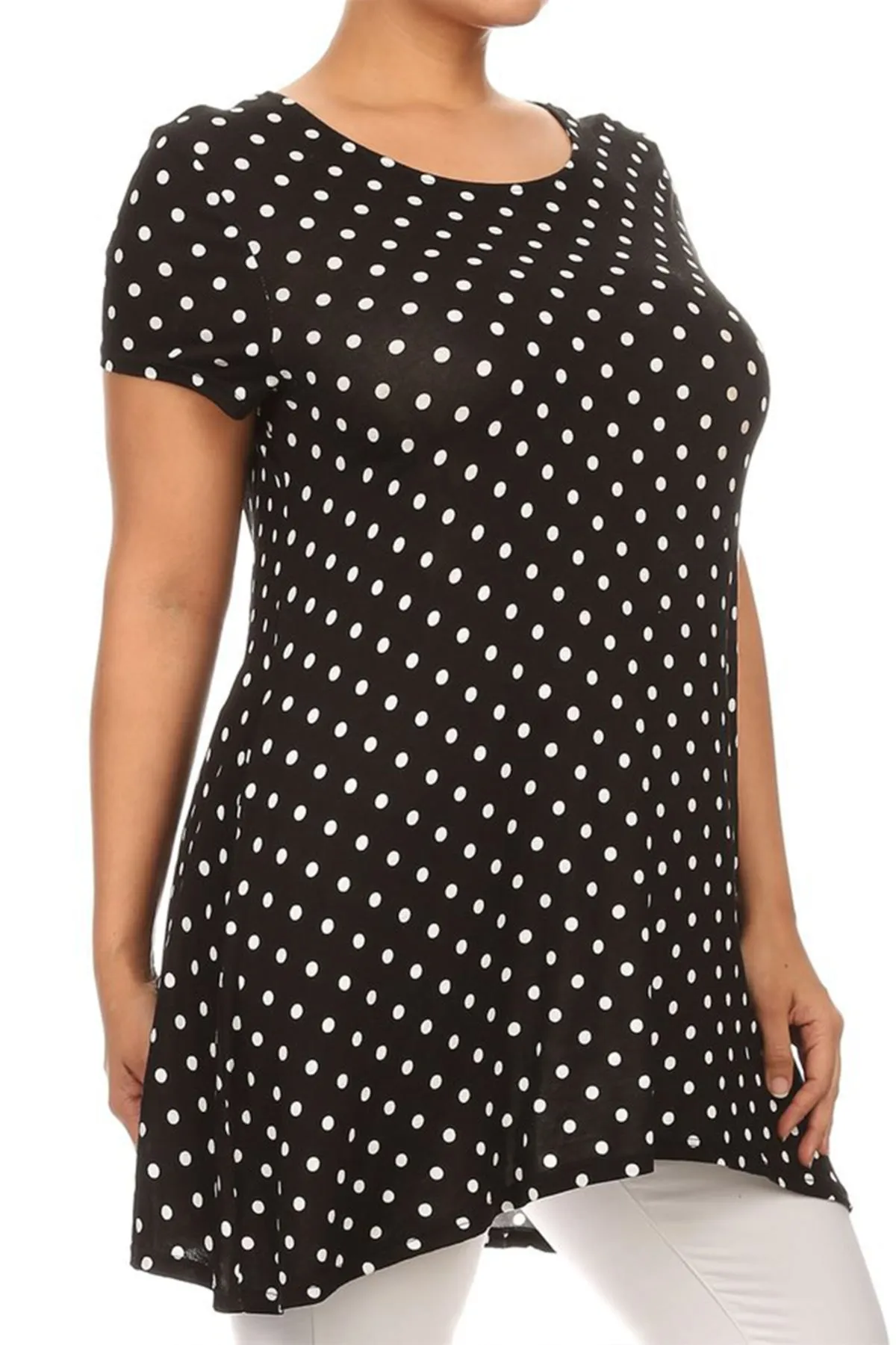 Women's Plus Size Side Pockets Polka Dot Short Sleeves Relaxed Tunic Top