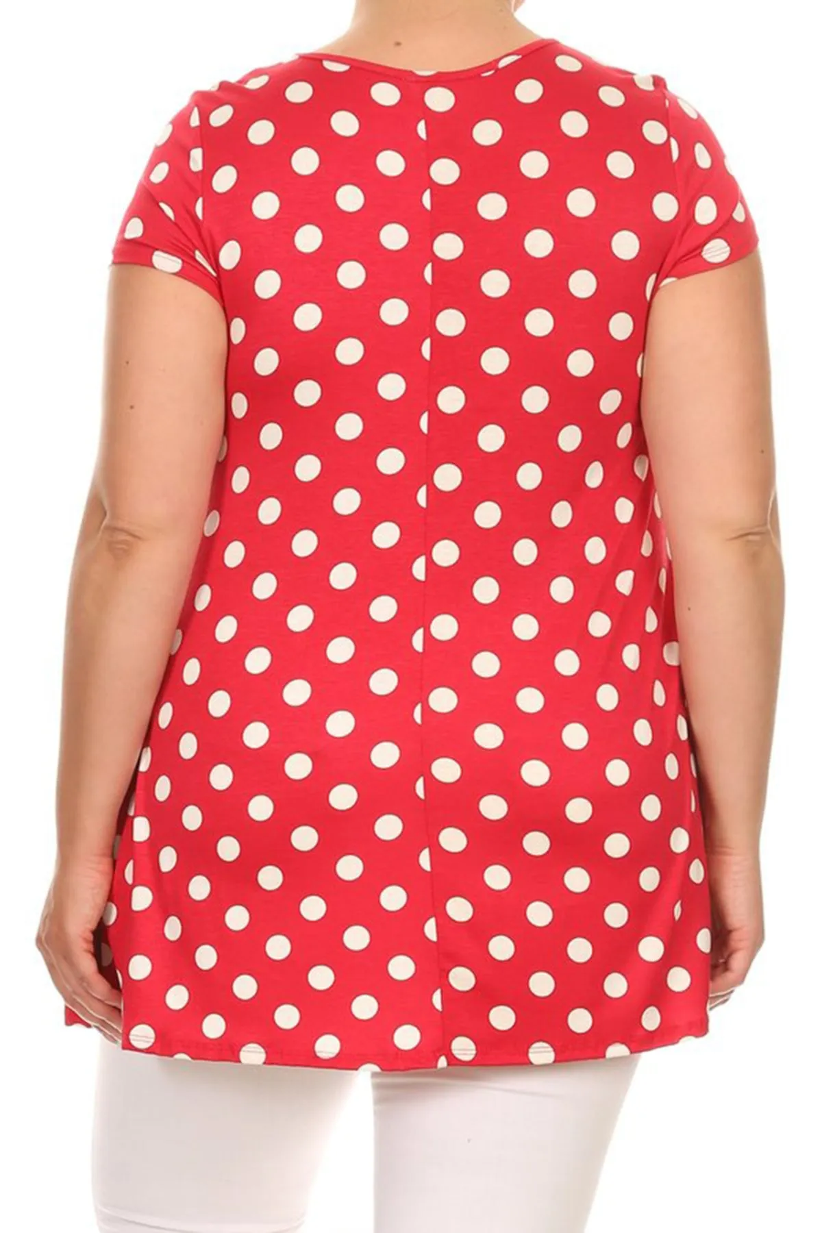 Women's Plus Size Side Pockets Polka Dot Short Sleeves Relaxed Tunic Top
