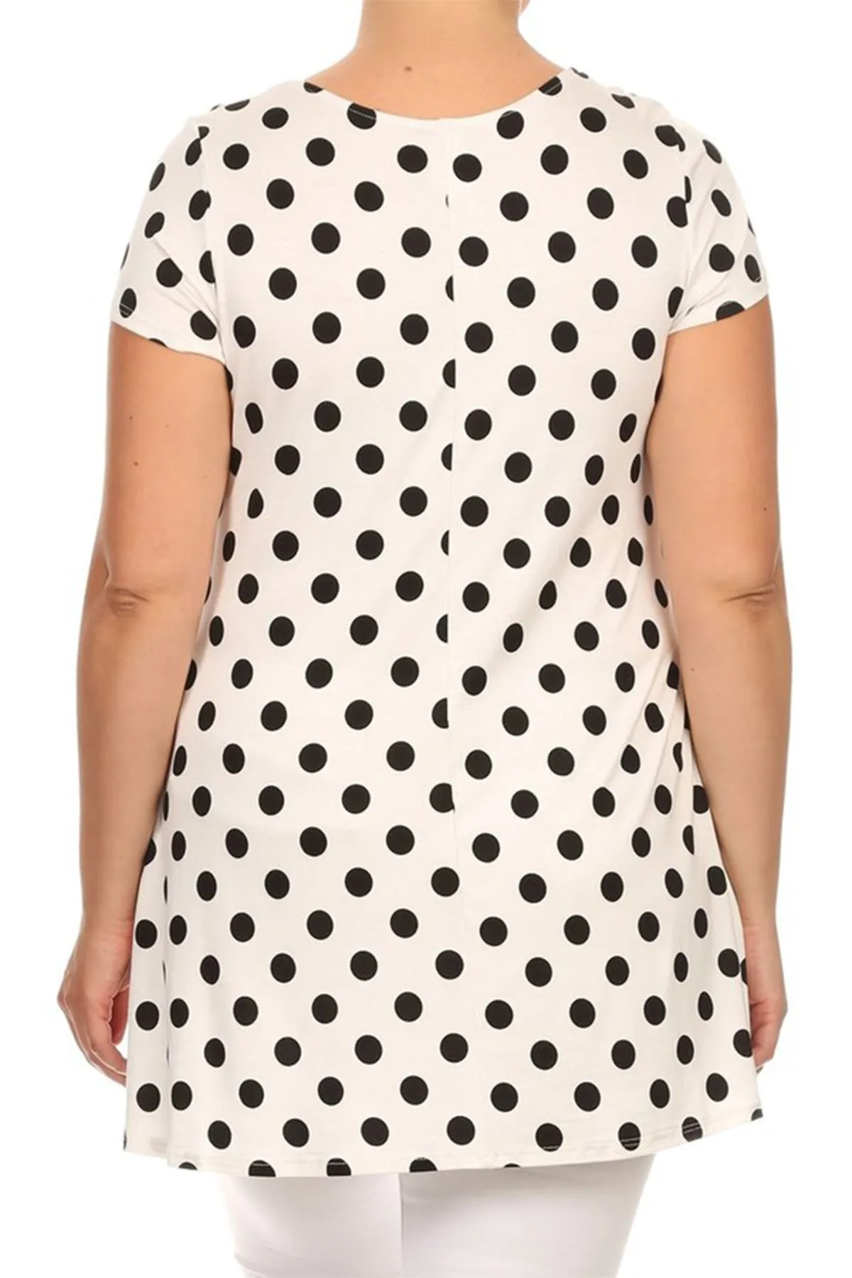 Women's Plus Size Side Pockets Polka Dot Short Sleeves Relaxed Tunic Top