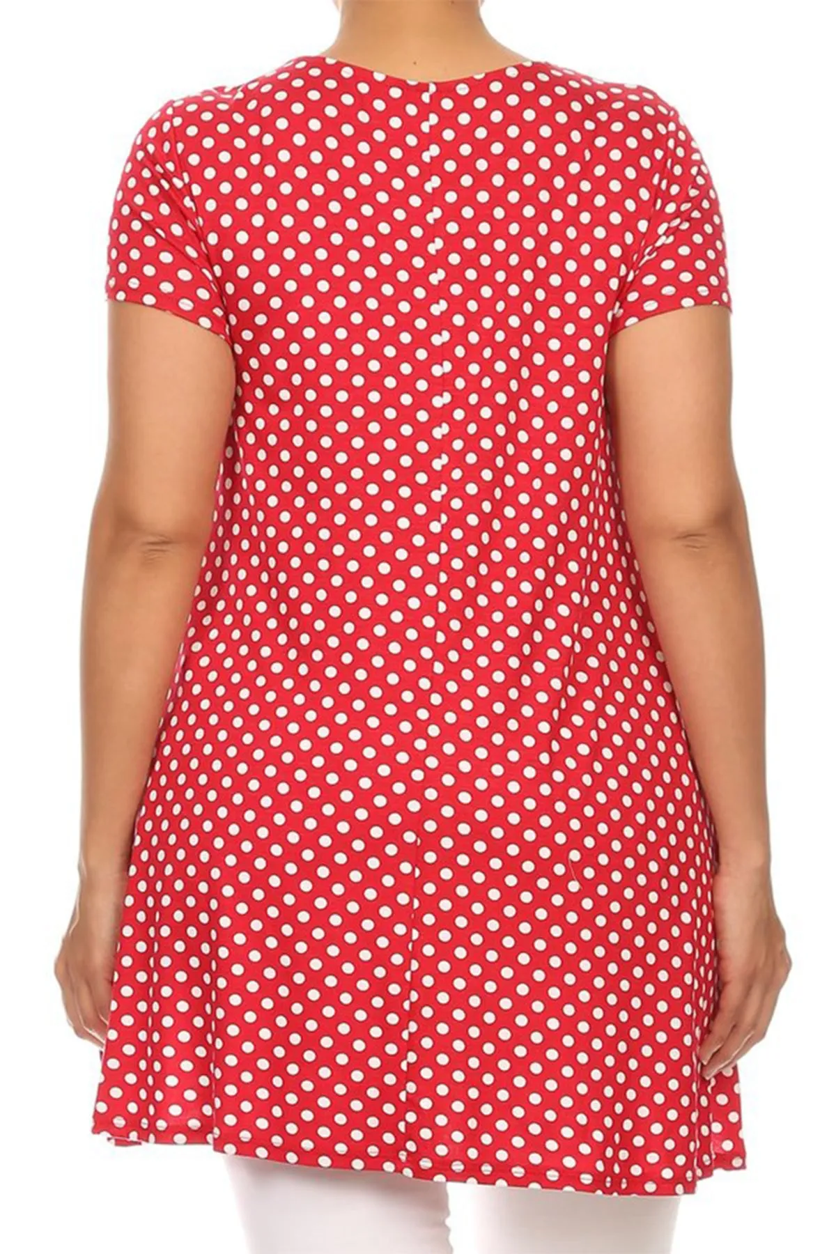 Women's Plus Size Side Pockets Polka Dot Short Sleeves Relaxed Tunic Top