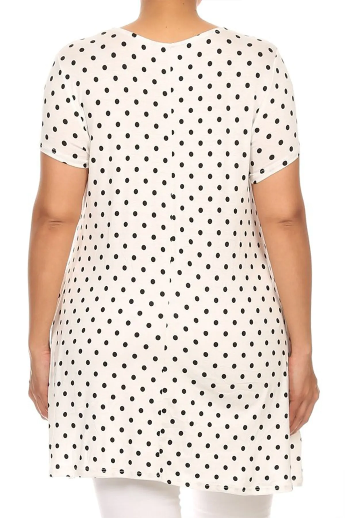 Women's Plus Size Side Pockets Polka Dot Short Sleeves Relaxed Tunic Top