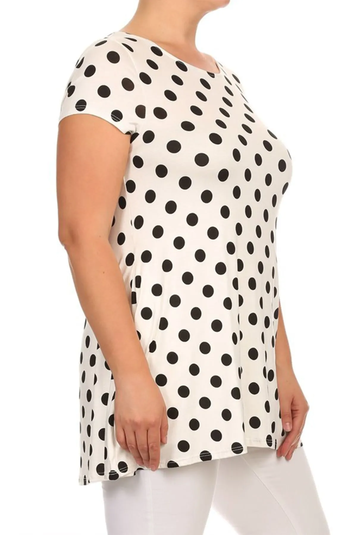 Women's Plus Size Side Pockets Polka Dot Short Sleeves Relaxed Tunic Top