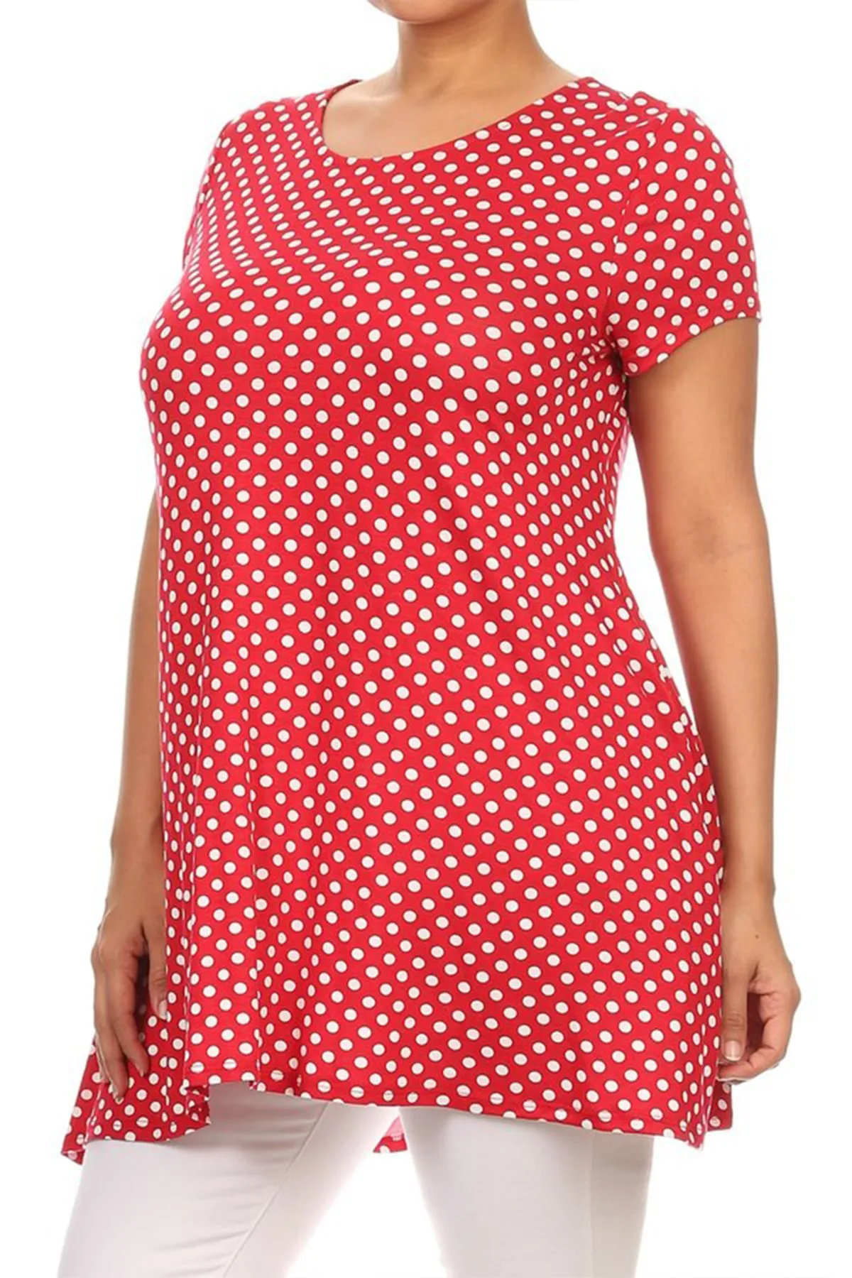 Women's Plus Size Side Pockets Polka Dot Short Sleeves Relaxed Tunic Top