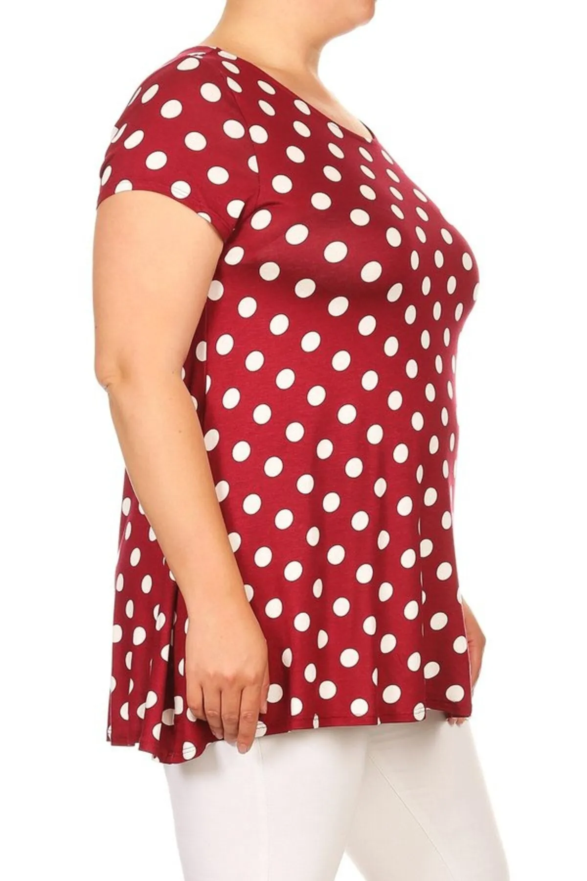Women's Plus Size Side Pockets Polka Dot Short Sleeves Relaxed Tunic Top