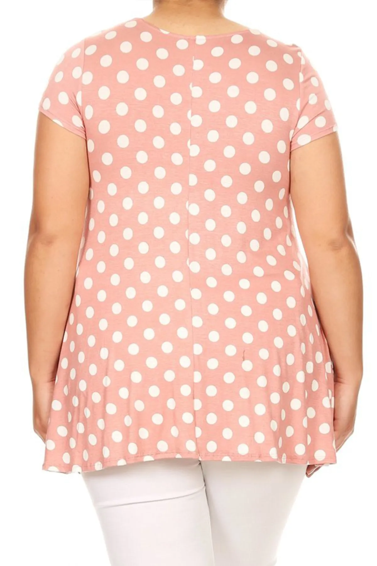 Women's Plus Size Side Pockets Polka Dot Short Sleeves Relaxed Tunic Top