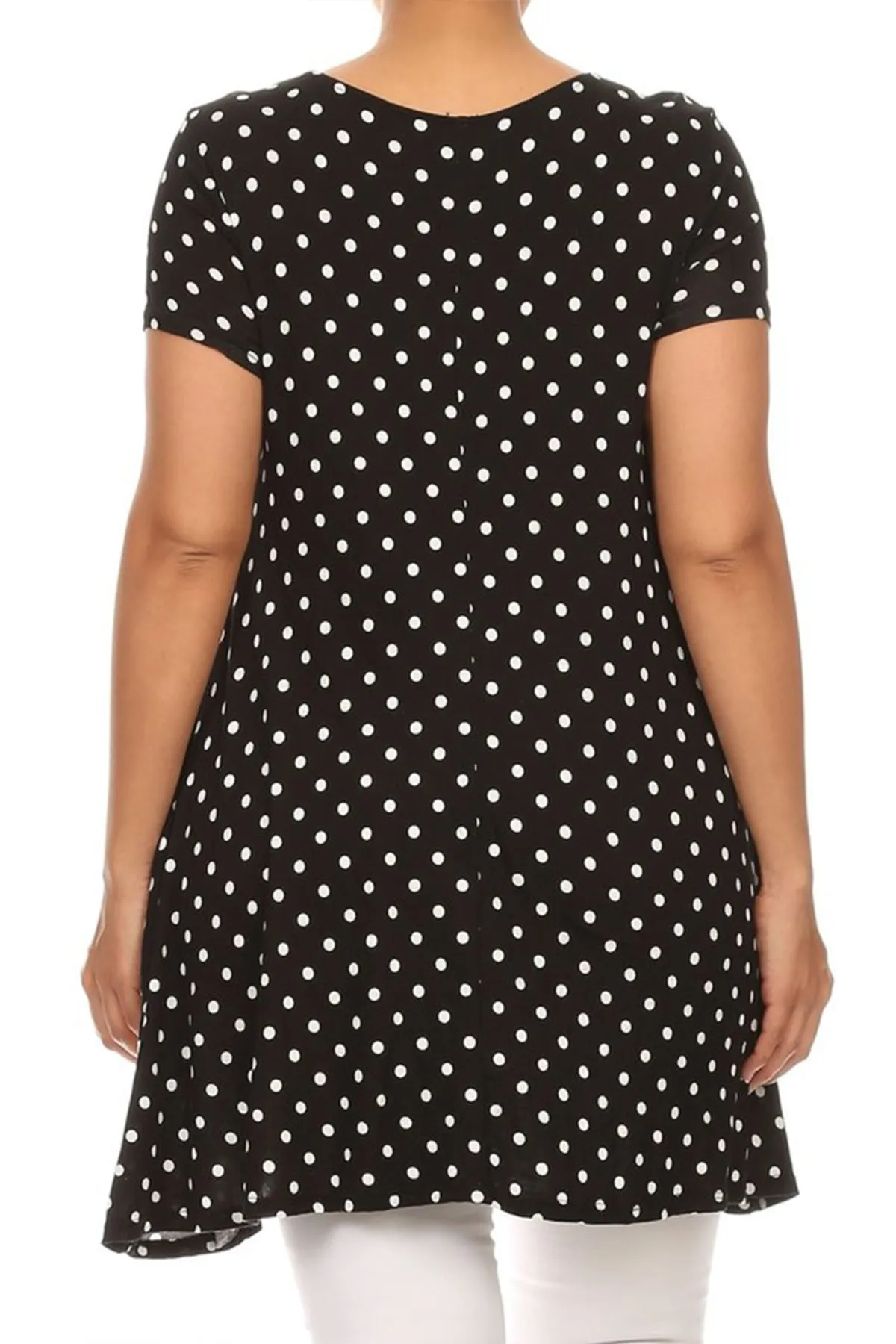 Women's Plus Size Side Pockets Polka Dot Short Sleeves Relaxed Tunic Top