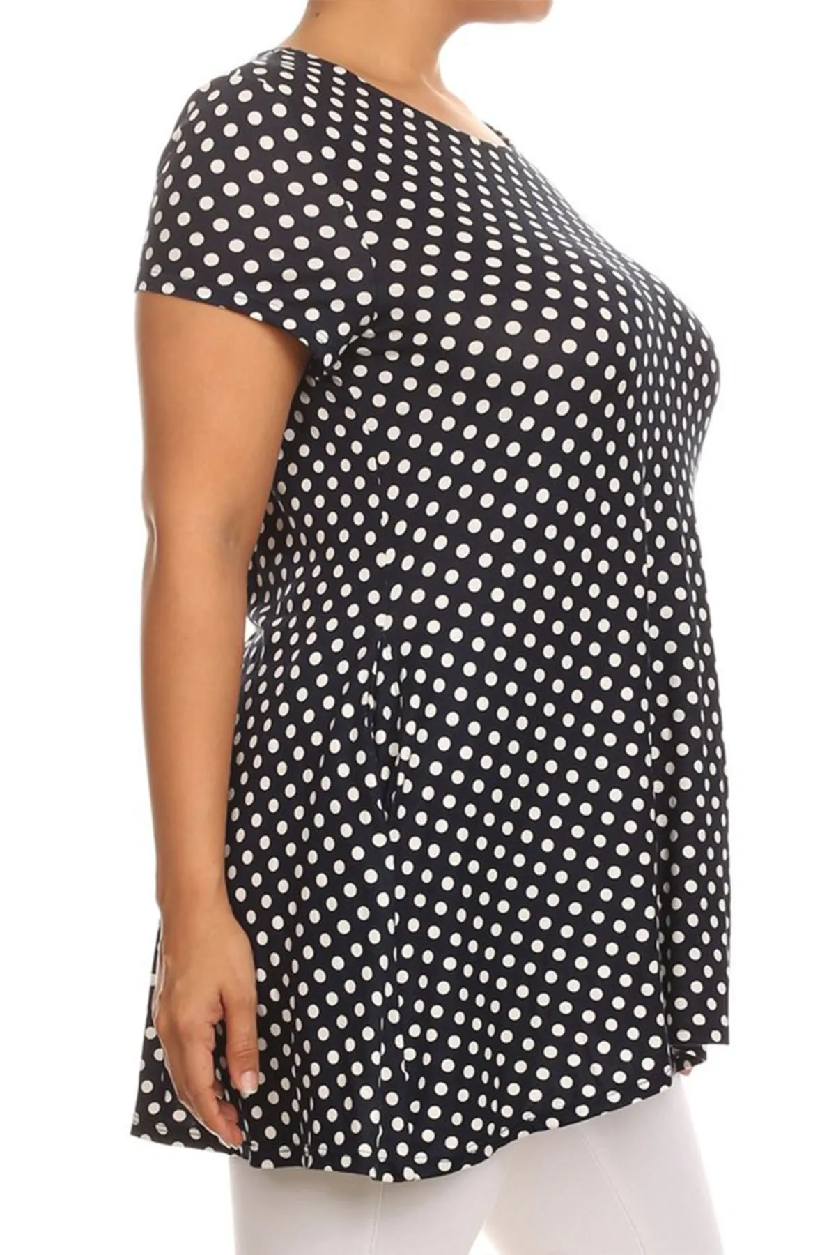 Women's Plus Size Side Pockets Polka Dot Short Sleeves Relaxed Tunic Top