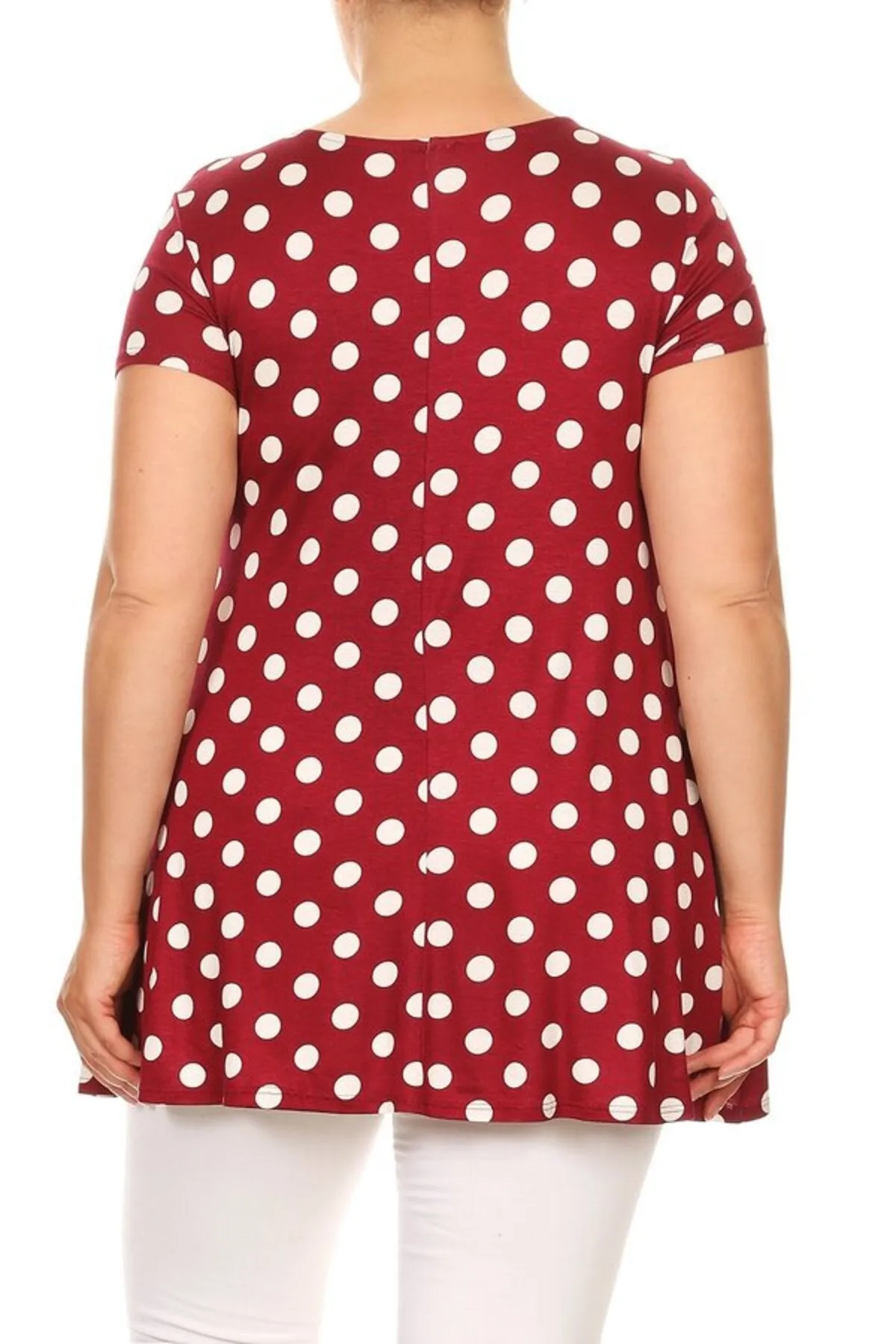 Women's Plus Size Side Pockets Polka Dot Short Sleeves Relaxed Tunic Top