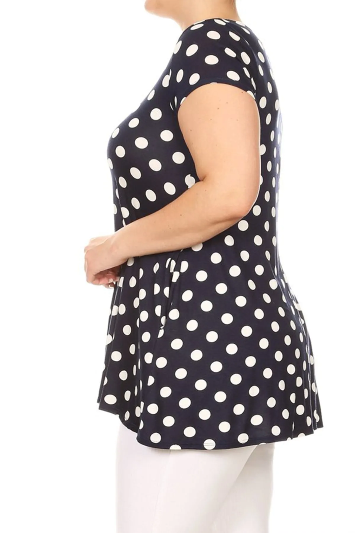 Women's Plus Size Side Pockets Polka Dot Short Sleeves Relaxed Tunic Top