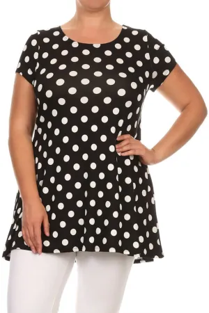 Women's Plus Size Side Pockets Polka Dot Short Sleeves Relaxed Tunic Top