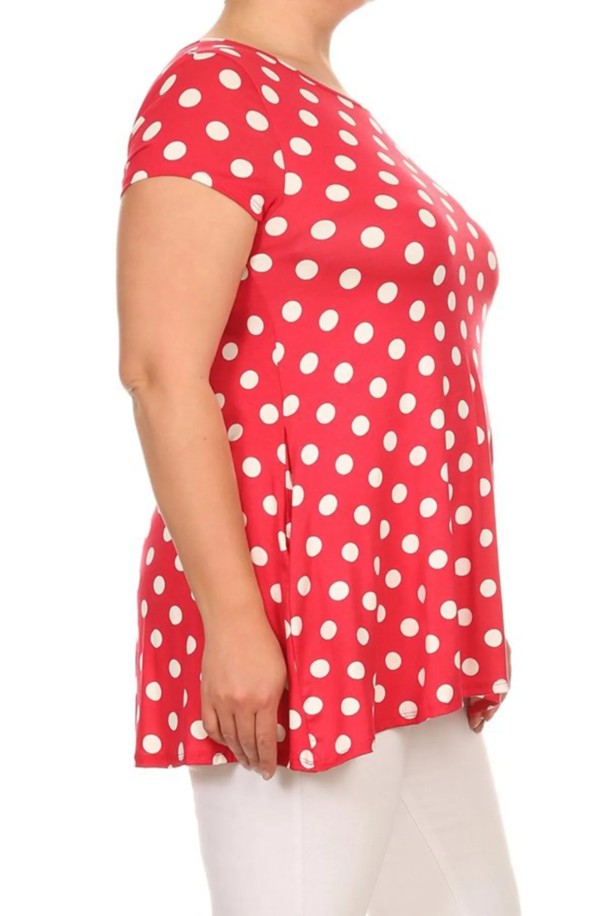 Women's Plus Size Side Pockets Polka Dot Short Sleeves Relaxed Tunic Top