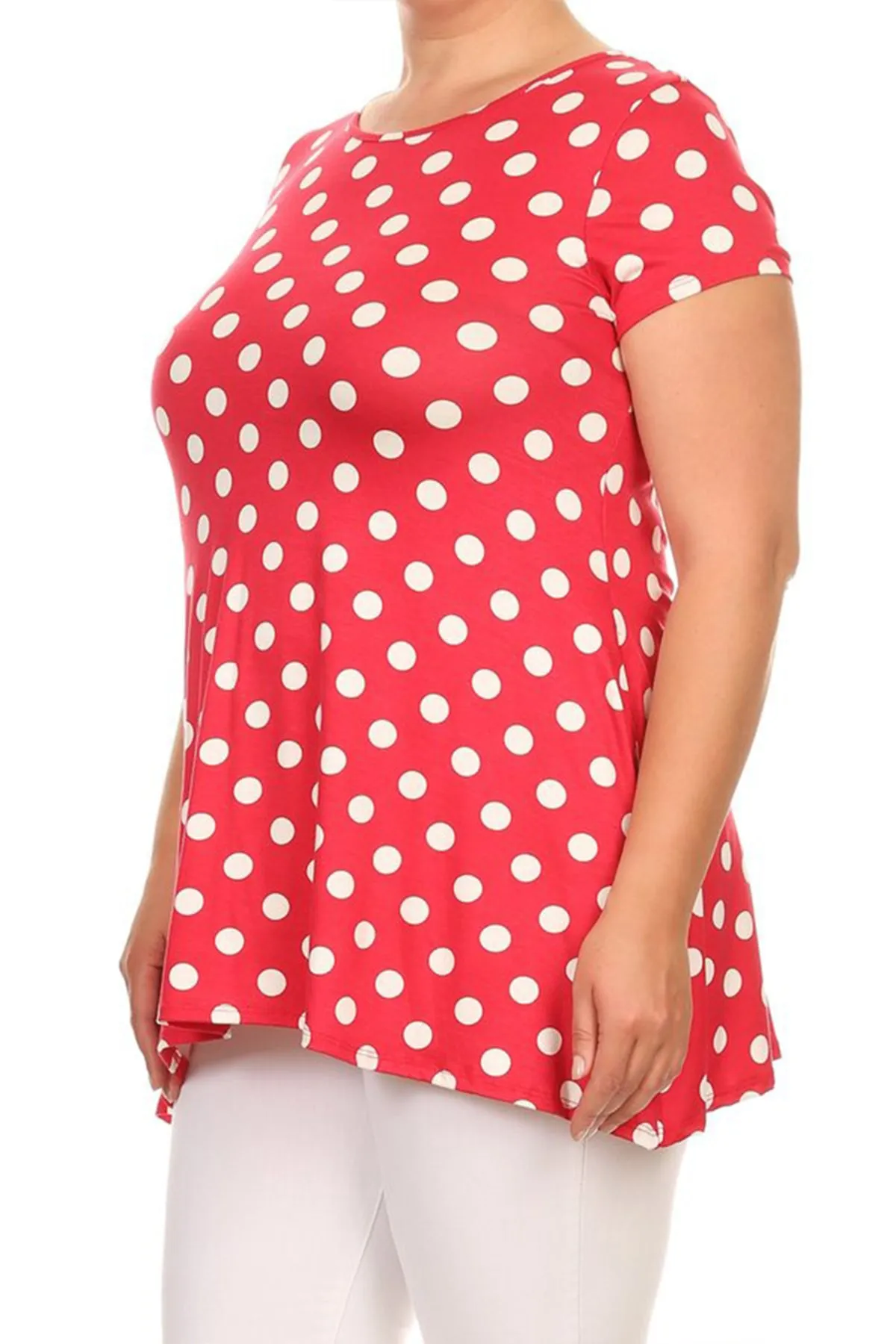 Women's Plus Size Side Pockets Polka Dot Short Sleeves Relaxed Tunic Top