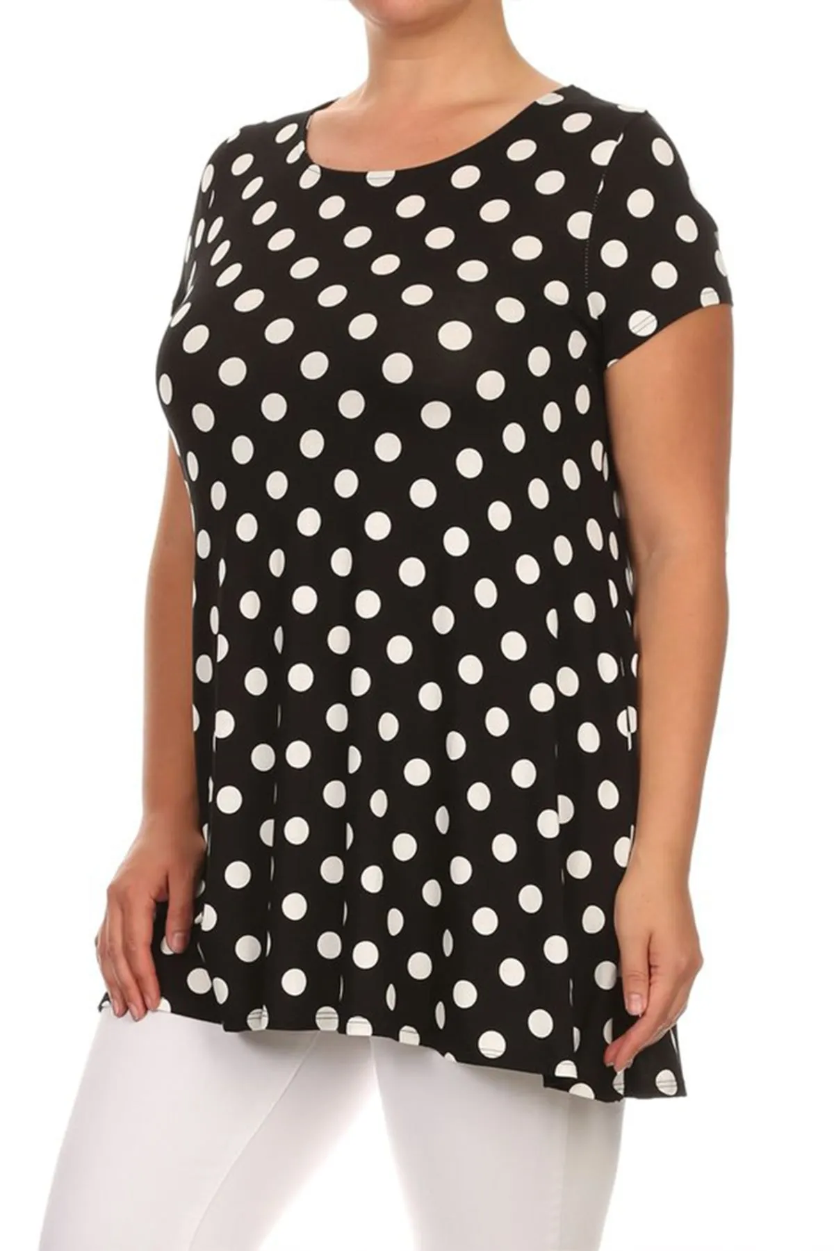 Women's Plus Size Side Pockets Polka Dot Short Sleeves Relaxed Tunic Top