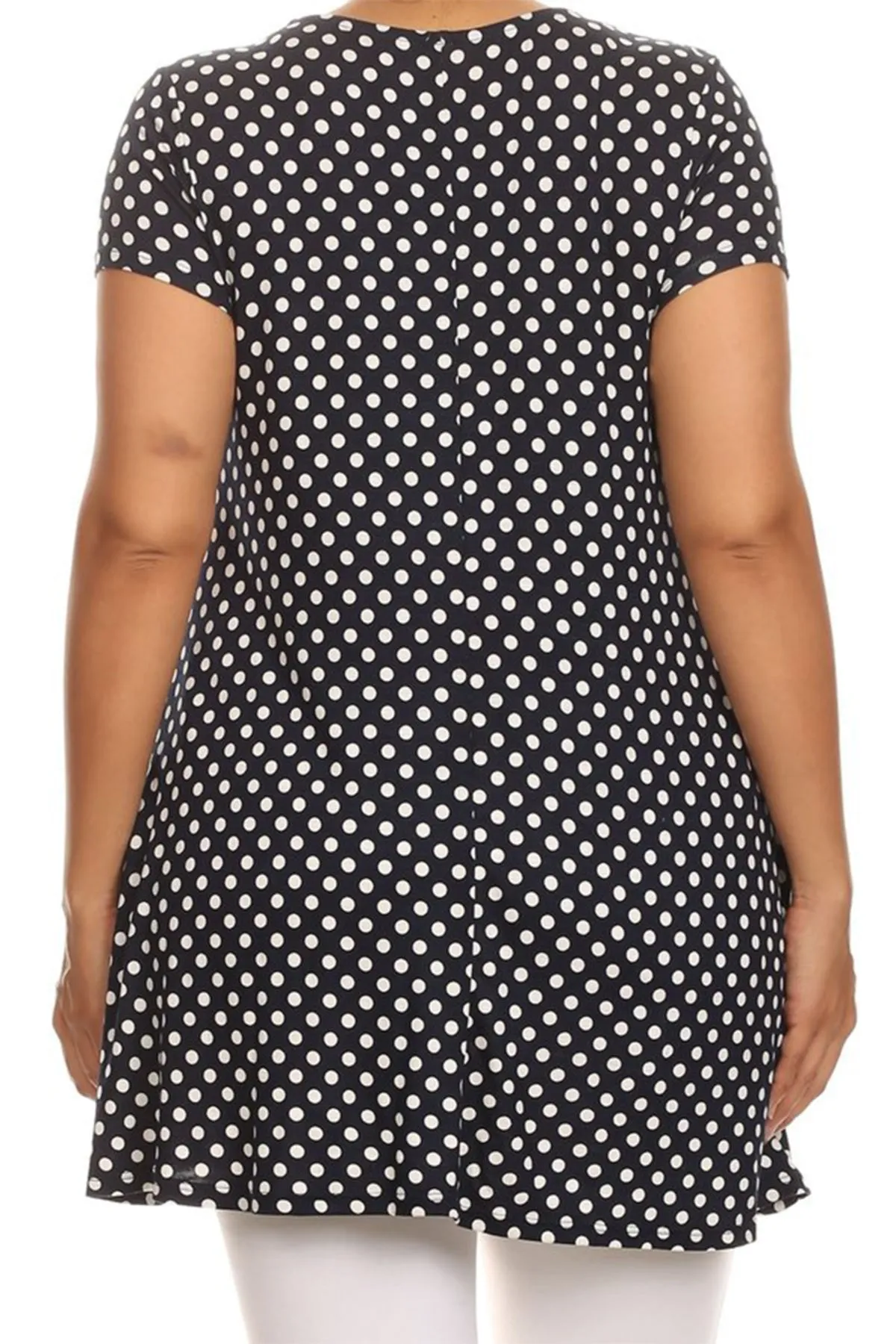 Women's Plus Size Side Pockets Polka Dot Short Sleeves Relaxed Tunic Top