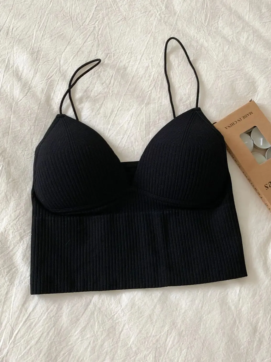 Women's Sexy Solid Crop Top Tank - Sleeveless Slim Camis with Padded Bra, Basic Underwear Tops