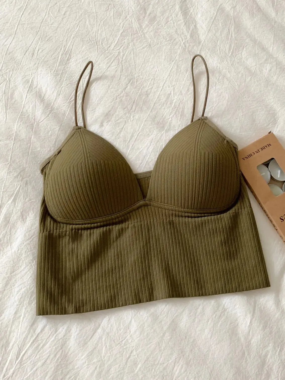 Women's Sexy Solid Crop Top Tank - Sleeveless Slim Camis with Padded Bra, Basic Underwear Tops
