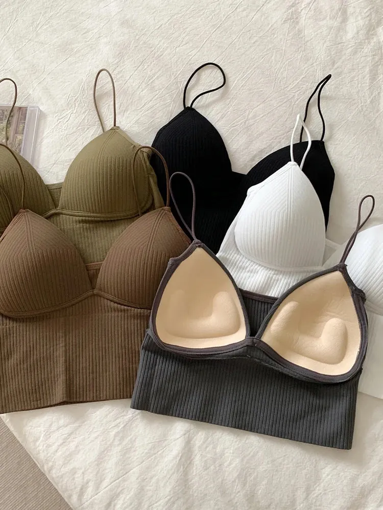 Women's Sexy Solid Crop Top Tank - Sleeveless Slim Camis with Padded Bra, Basic Underwear Tops