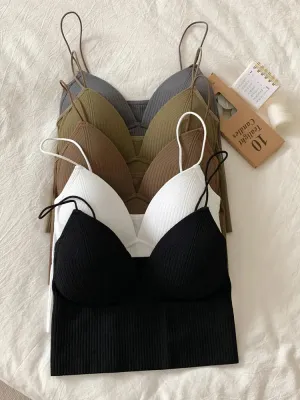 Women's Sexy Solid Crop Top Tank - Sleeveless Slim Camis with Padded Bra, Basic Underwear Tops
