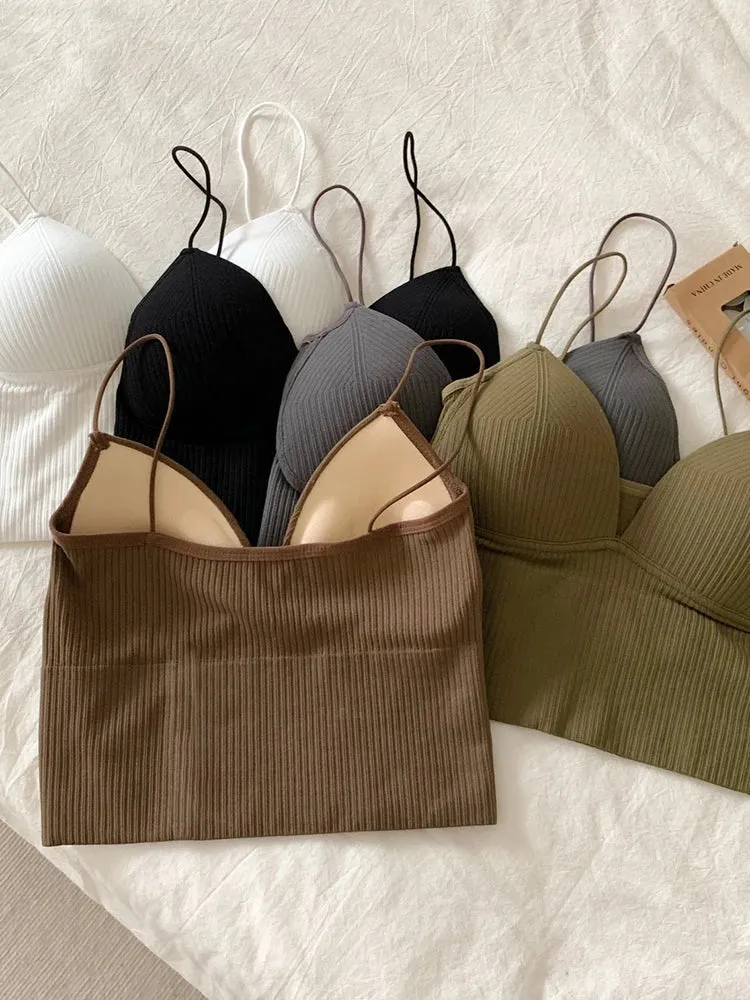 Women's Sexy Solid Crop Top Tank - Sleeveless Slim Camis with Padded Bra, Basic Underwear Tops
