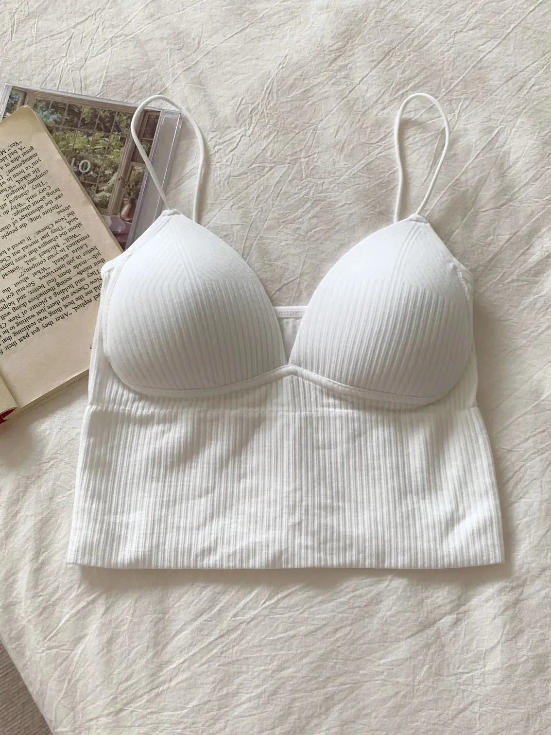 Women's Sexy Solid Crop Top Tank - Sleeveless Slim Camis with Padded Bra, Basic Underwear Tops