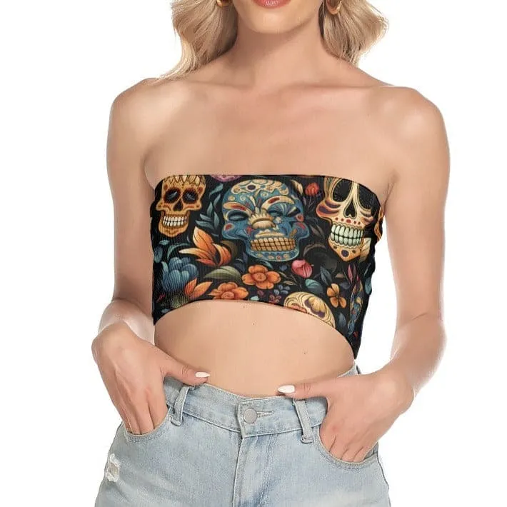 Women's Smiling Skulls Crop Tube Top