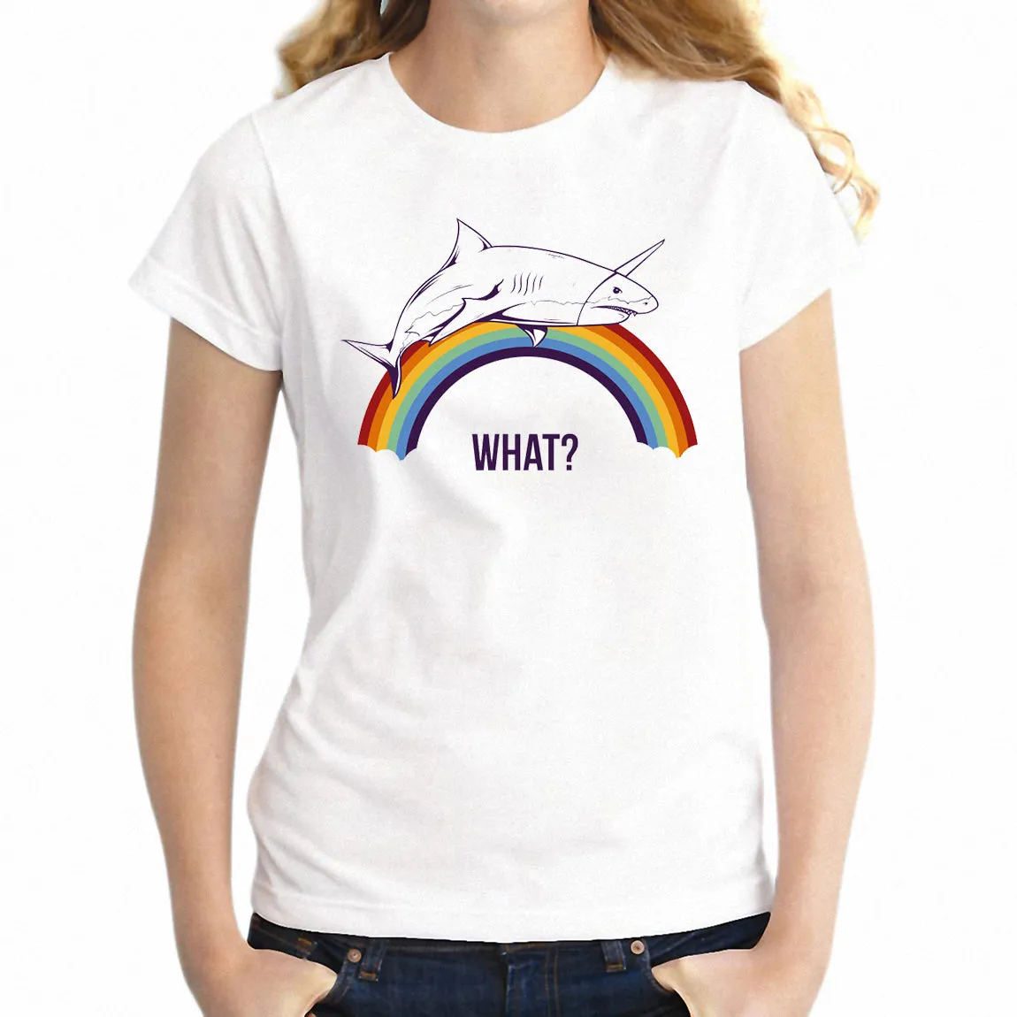 Women's T Shirt Dry Humor Sea Unicorn Rainbow Funny Girl's Artsy Tee