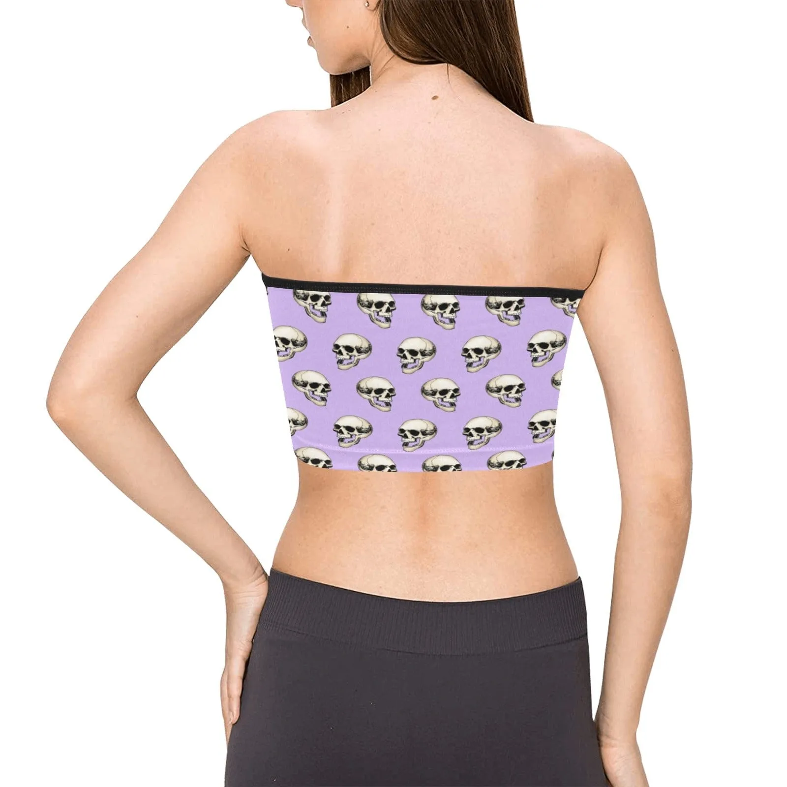 Women's White Skulls Purple Crop Bandeau Top