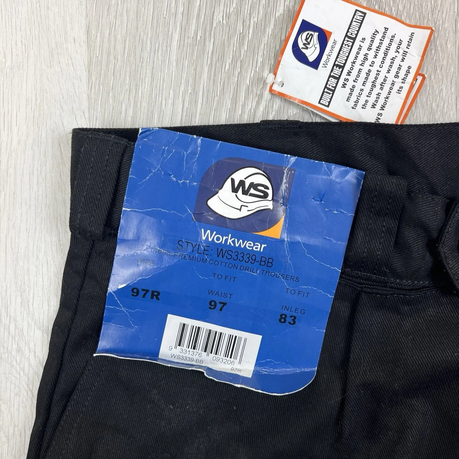 WS Workwear Mens 100% Premium Cotton Drill Cargo Trousers Size 97R (New)