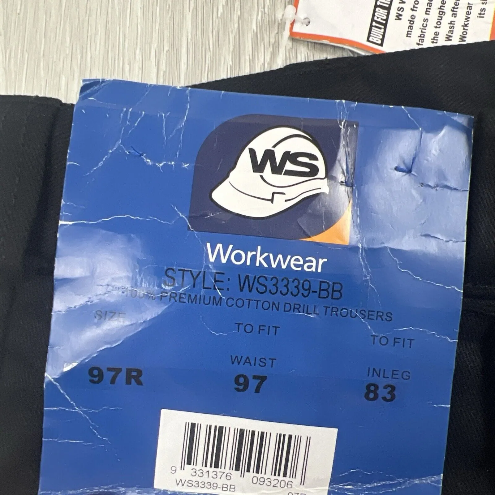 WS Workwear Mens 100% Premium Cotton Drill Cargo Trousers Size 97R (New)