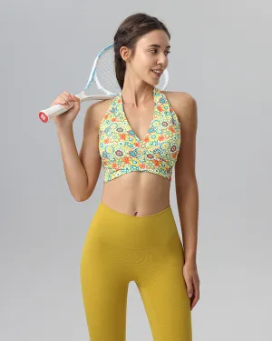 Yellow Floral Backless Tank Top - Light Support