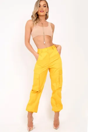 Yellow Pocket High Waist Cargo Cuffed Trousers - Galya