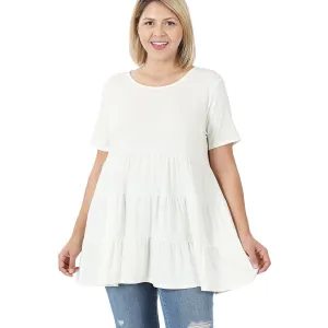 Zenana White Short Sleeve Tiered Ruffle Tunic RT3136